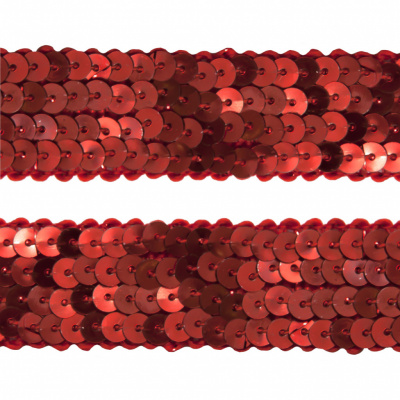 Тесьма с пайетками 3, шир. 20 мм/уп. 25+/-1 м, цвет красный - купить в Шахтах. Цена: 778.19 руб.