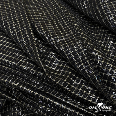 Ткань костюмная с пайетками, 100%полиэстр, 460+/-10 гр/м2, 150см #309 - цв. чёрный - купить в Шахтах. Цена 1 203.93 руб.
