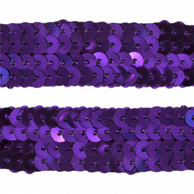 Тесьма с пайетками 12, шир. 20 мм/уп. 25+/-1 м, цвет фиолет - купить в Шахтах. Цена: 778.19 руб.