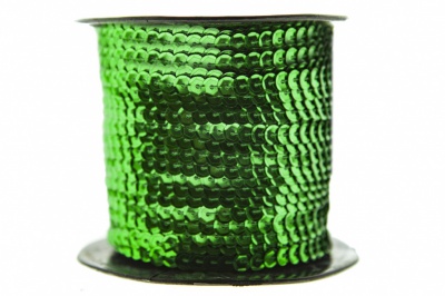 Пайетки "ОмТекс" на нитях, SILVER-BASE, 6 мм С / упак.73+/-1м, цв. 4 - зеленый - купить в Шахтах. Цена: 484.77 руб.