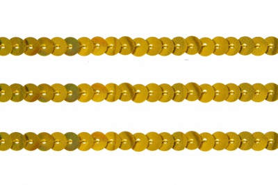 Пайетки "ОмТекс" на нитях, SILVER SHINING, 6 мм F / упак.91+/-1м, цв. 48 - золото - купить в Шахтах. Цена: 356.19 руб.